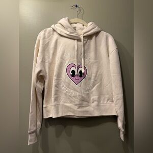 Cream Hoodie with Pink Heart Graphic